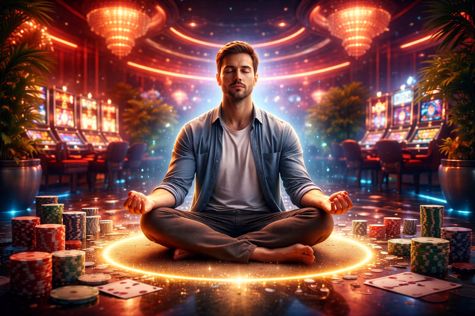 Rauhallinen pelaaja harjoittaa tietoista läsnäoloa modernin kasinokäyttöliittymän äärellä